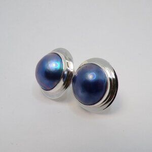 925 Sterling Silver Large Pearl Stud Earrings in White or Black